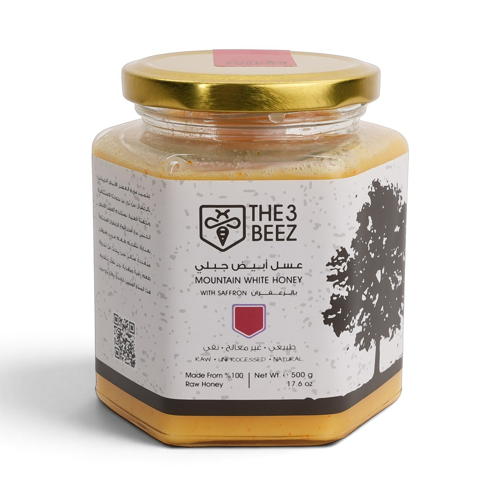عسل أبيض الجبلي بالزعفران - 500 غرام - The3Beez